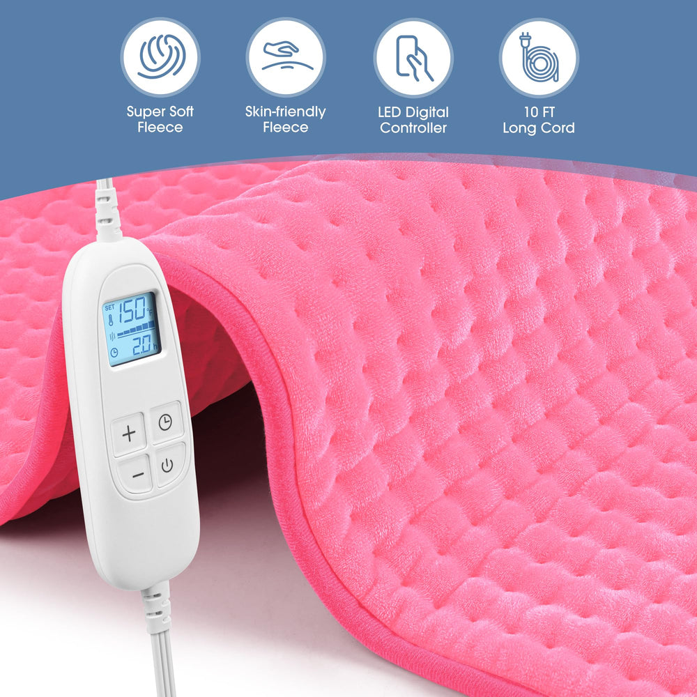FluffyWarmth XXXL heating pad uses ultra-soft fleece for gentle warmth