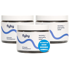 Flyby Recovery Supplement bottle shown to support post-night-out wellness