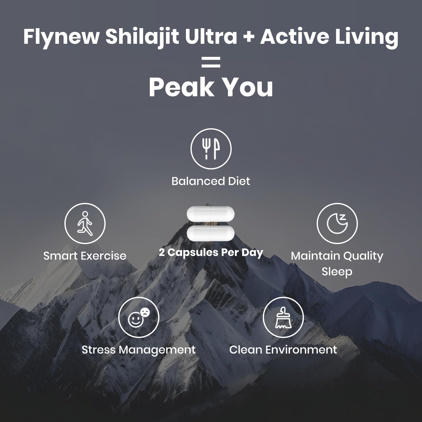 Flynew Shilajit ingredients powder label highlights fulvic acid content