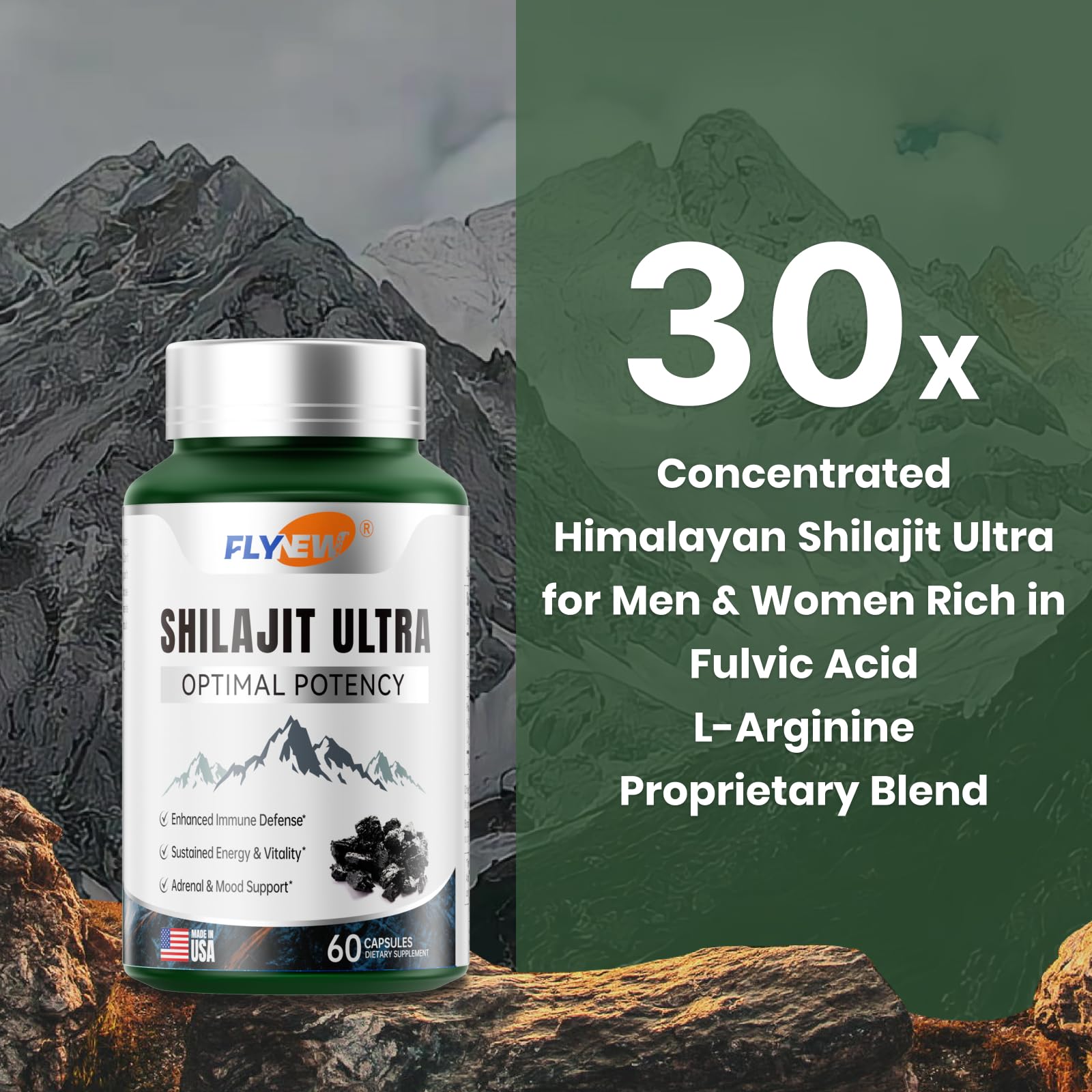 Flynew Shilajit with L-Arginine supporting workout stamina.