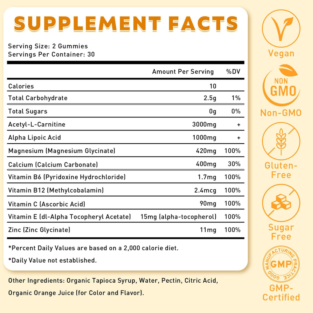Flyrocer gummies closeup orange flavor highlighting brain-friendly support.