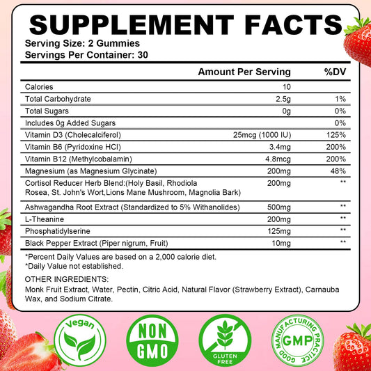 Flyrocer cortisol detox gummies closeup highlighting strawberry flavor for relaxation