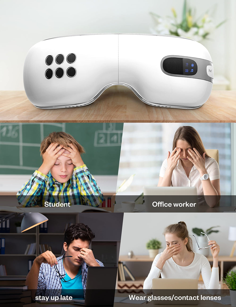 fmlave eye massager 2500mAh battery supports multiple sessions