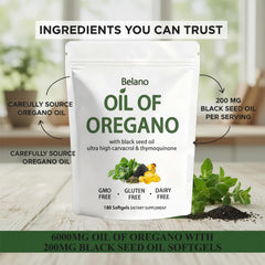 Close-up of Belano softgels being poured for easy daily intake.