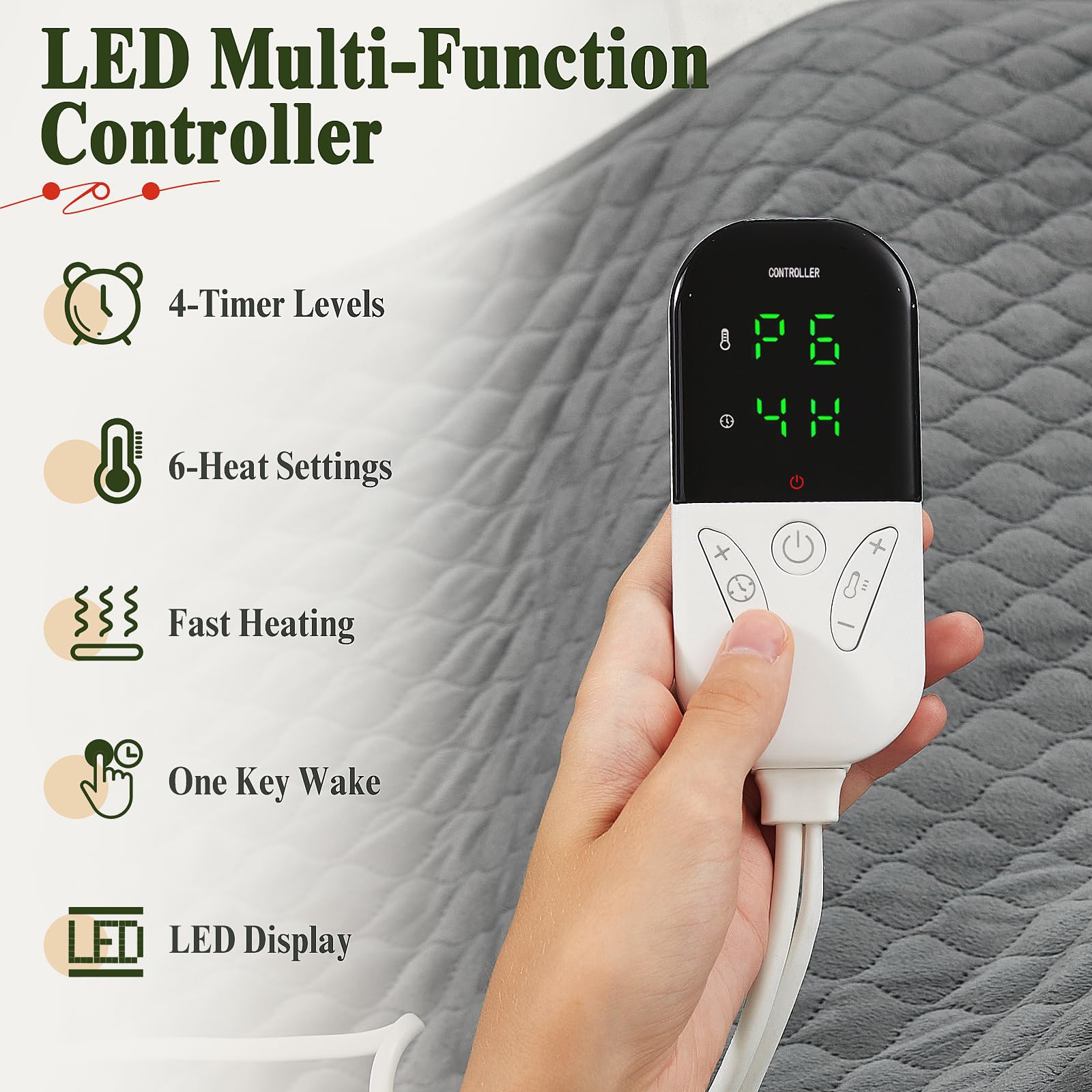 Focbeo heating pad shows six heat settings for customization