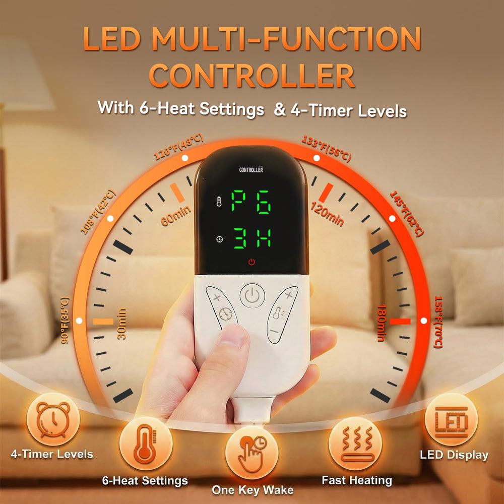 Focbeo heating pad with extra-long cord for convenient reach.