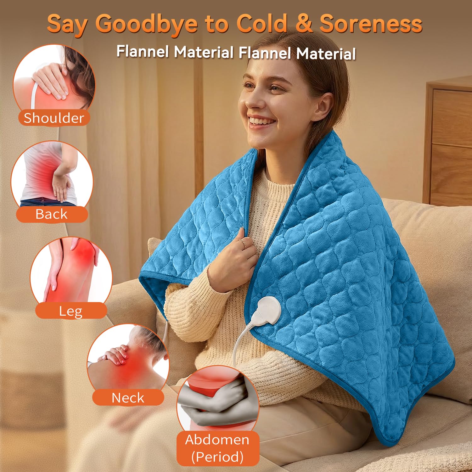 Focbeo king size pad displaying six temperature levels for customizable heat.