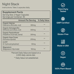 FOCL Restful Night ingredients chart shows magnesium and six herbal components.