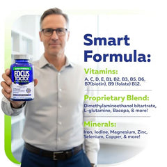 Person holding Focus Factor bottle to illustrate easy daily routine.