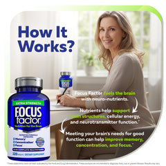 Nutrition facts panel of Focus Factor Extra Strength bottle.