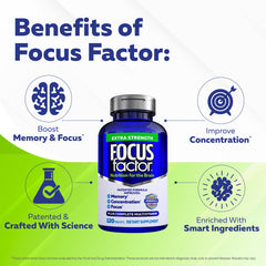Focus Factor packaging on a store shelf for easy shopping.