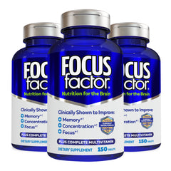 Focus Factor bottle front showing a brain health supplement for daily support.