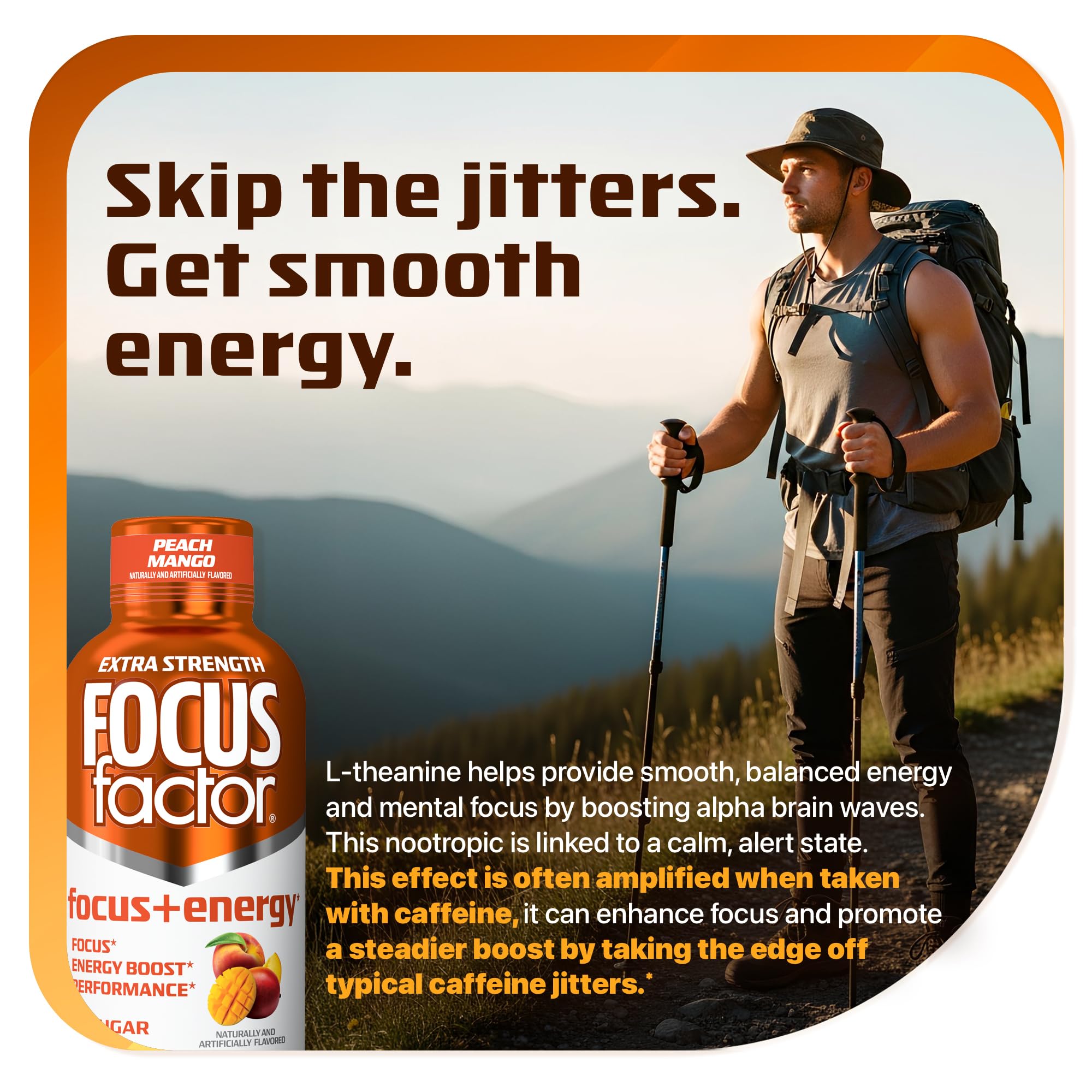 Bottle pouring Focus Factor shot for quick hydration and mental clarity