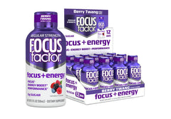 Focus Factor Focus + Energy Shots Berry Twang bottle for a quick sugar-free focus boost.