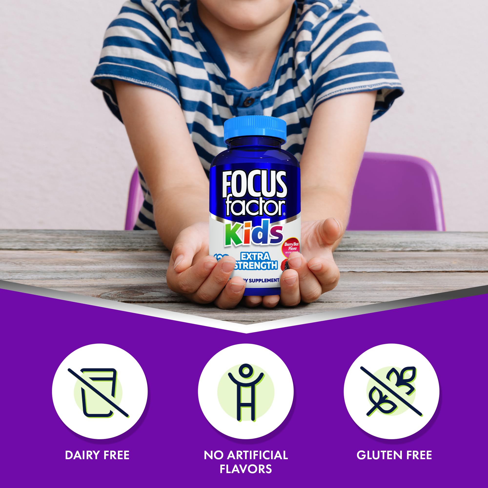 Child enjoying Focus Factor Kids chewables as part of daily routine