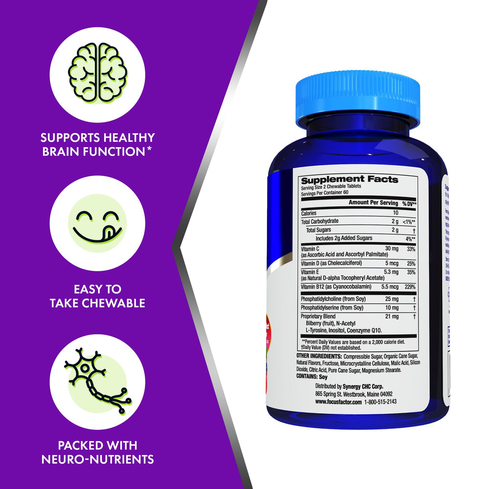 Focus Factor Kids chewables nutrition label emphasizing high-quality ingredients