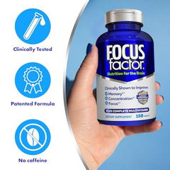 Focus Factor pills closeup highlights premium brain-boosting ingredients.