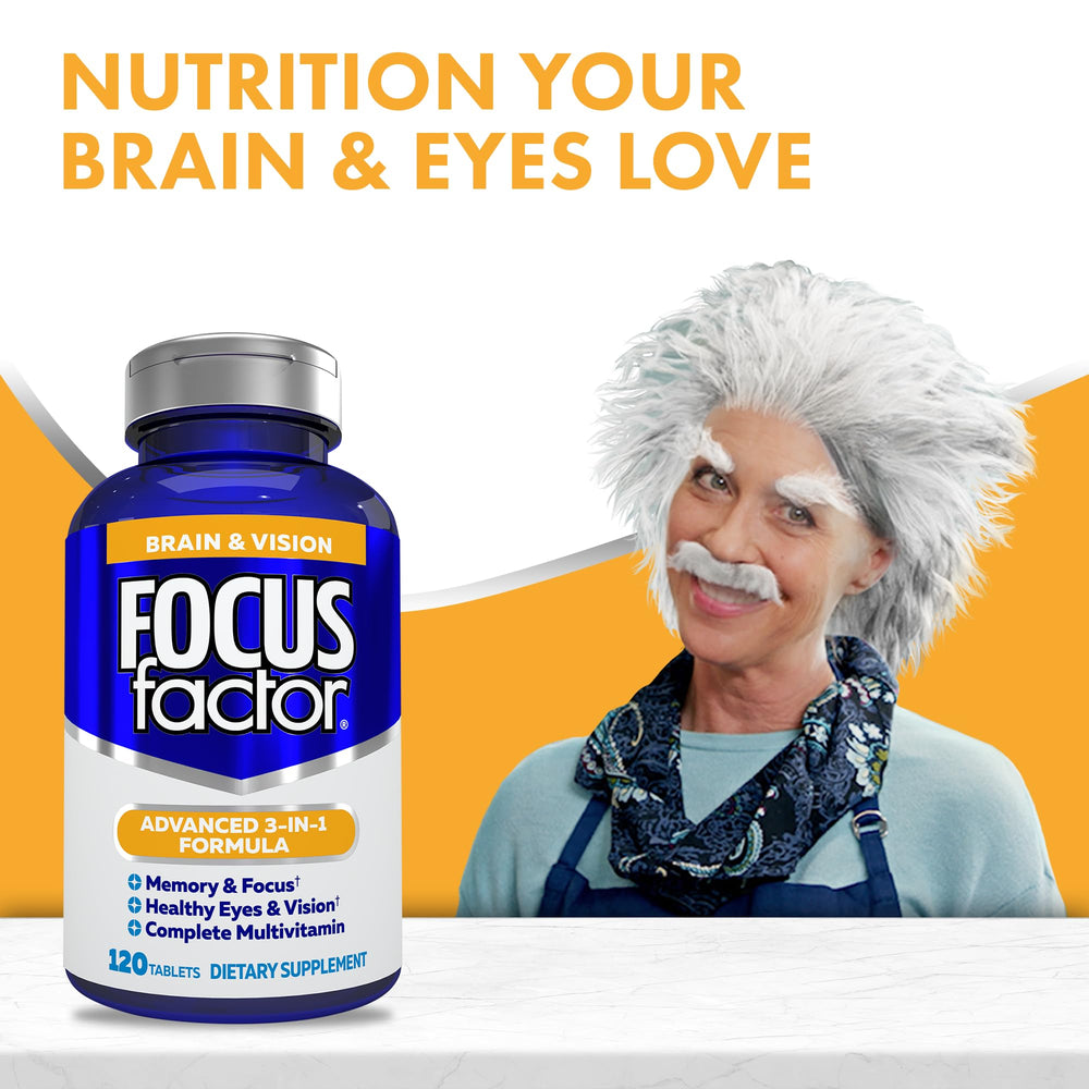 Working at a desk with Focus Factor logo suggests focus on tasks.