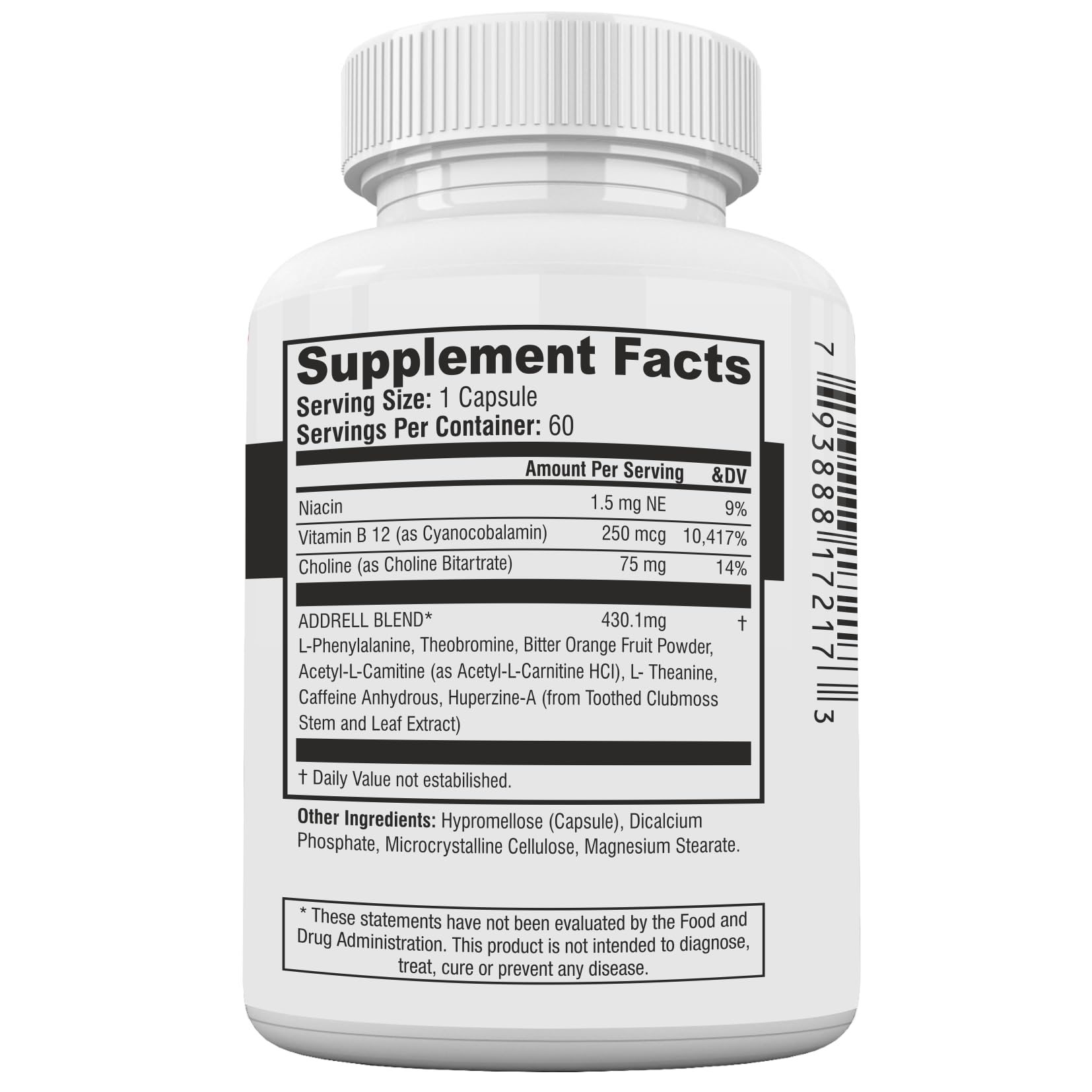 Closeup of Focus Pep Addrell capsules highlighting natural ingredients and quick activation.