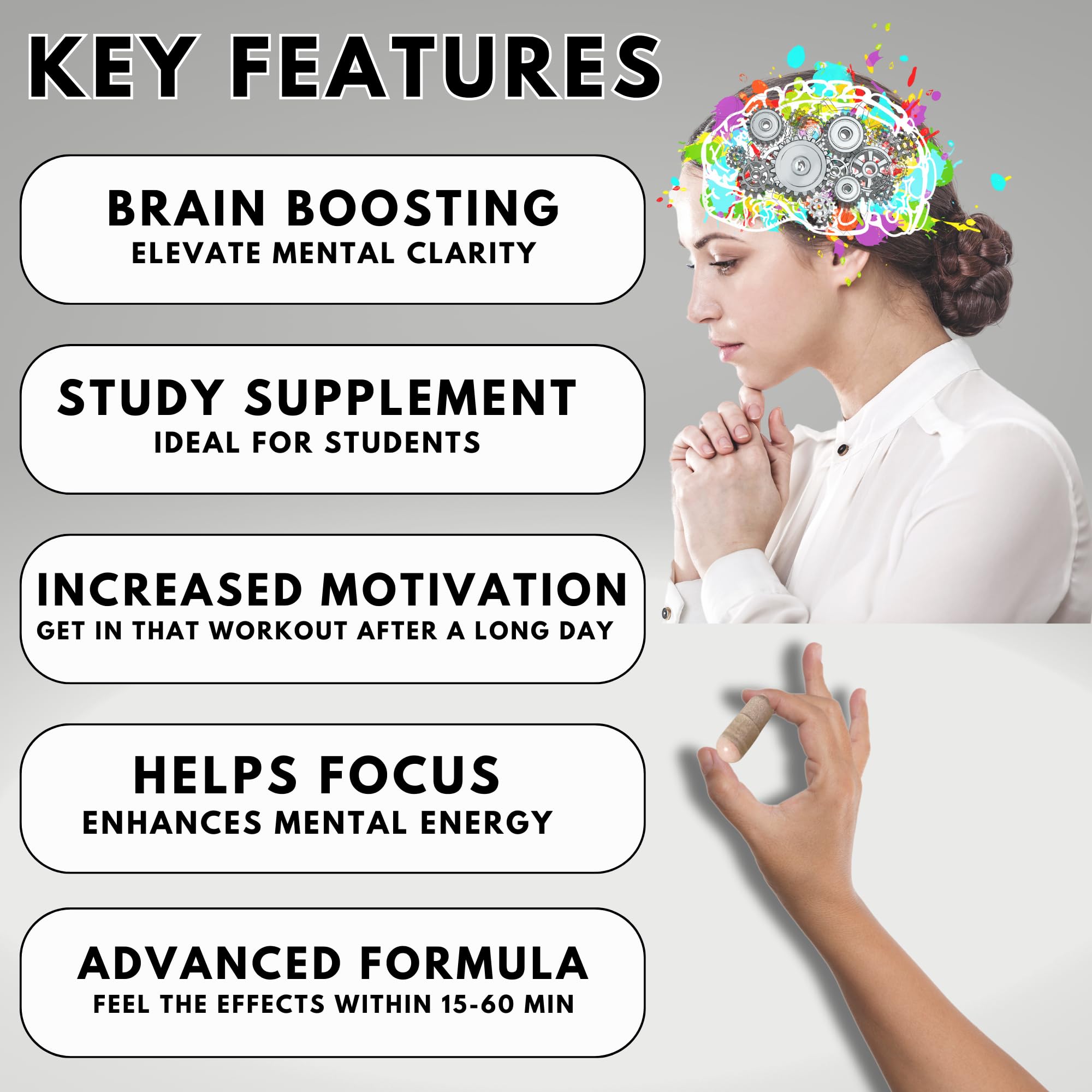 Focus Pep Addrell packaging box highlights OTC nootropic ingredients and usage.