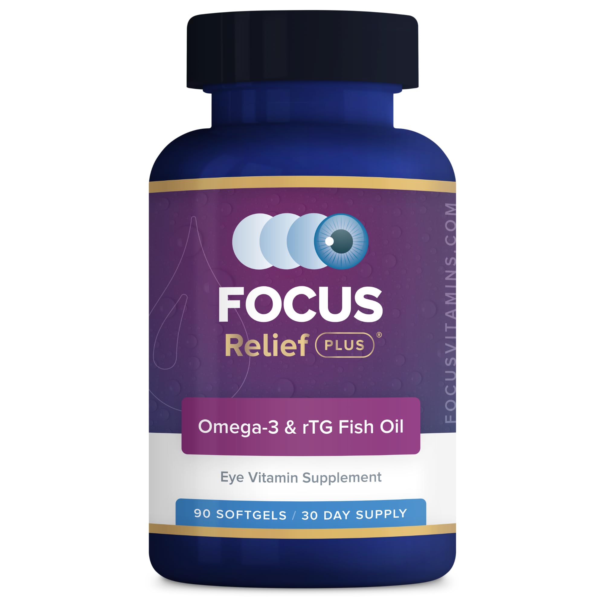 Focus Relief Plus bottle front highlighting packaging for eye health support.
