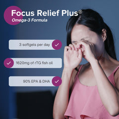 Focus Relief Plus capsules in hand illustrating convenient once-daily intake.