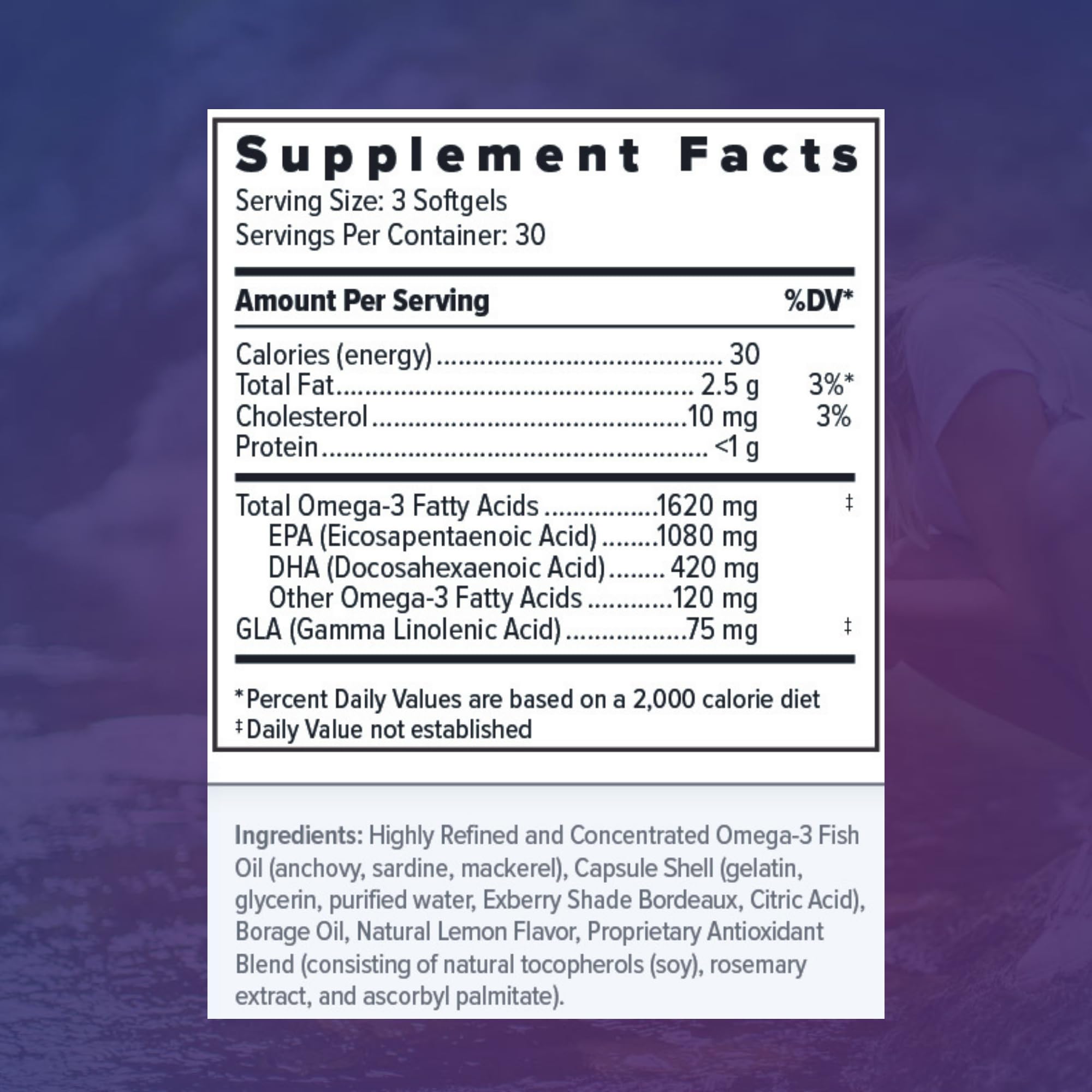 Focus Relief Plus softgels closeup emphasizing easy-to-swallow daily omega-3.