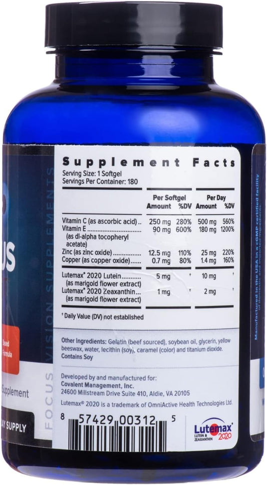 Focus Select AREDS2 bottle cap closeup emphasizes quality and safety