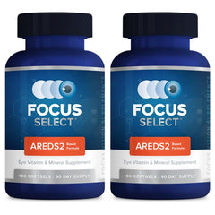 Focus Select AREDS2 bottle front label promotes eye health support