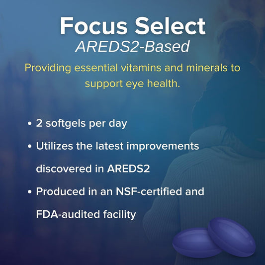 Closeup of Focus Select softgel capsules for easy daily intake.