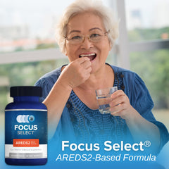 Morning and evening dosing concept for Focus Select AREDS2 shown with daily routine idea.