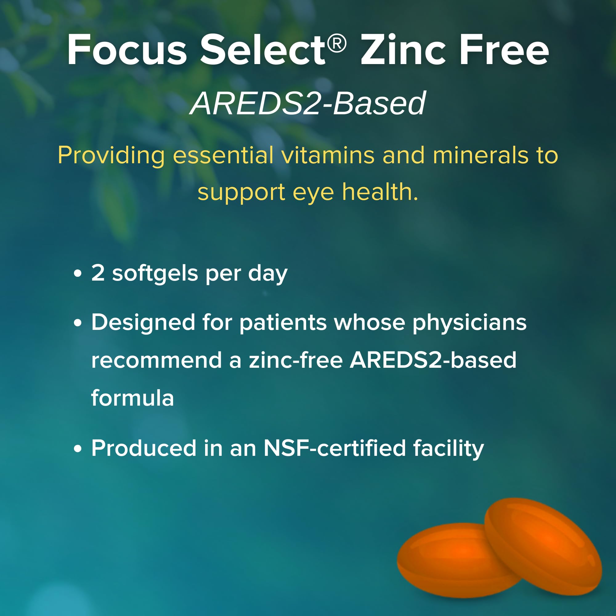 Focus Vision Focus Select Zinc Free packaging box displaying labeling and packaging information.
