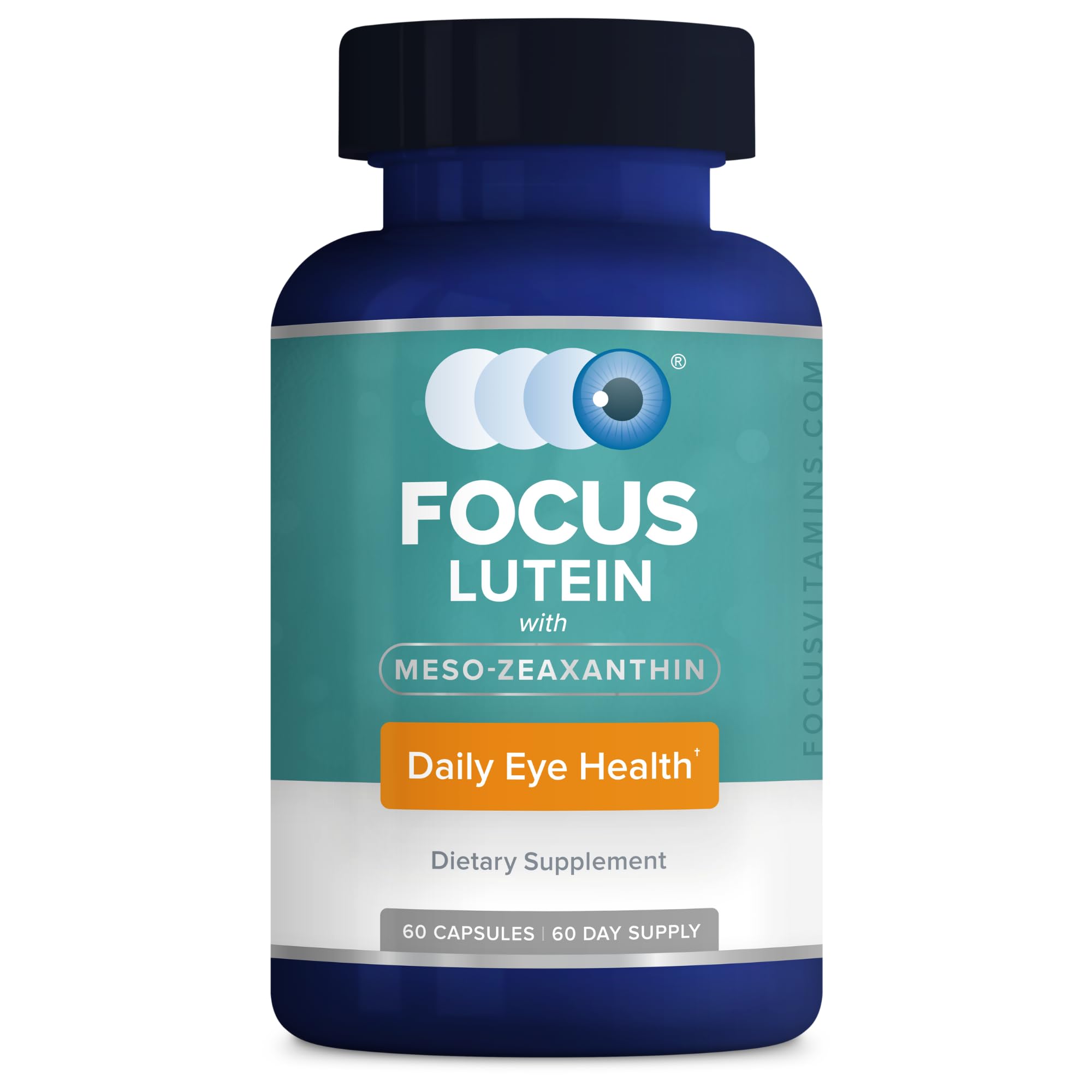 Focus Vision Supplements lutein bottle front view for eye support during daily digital use.