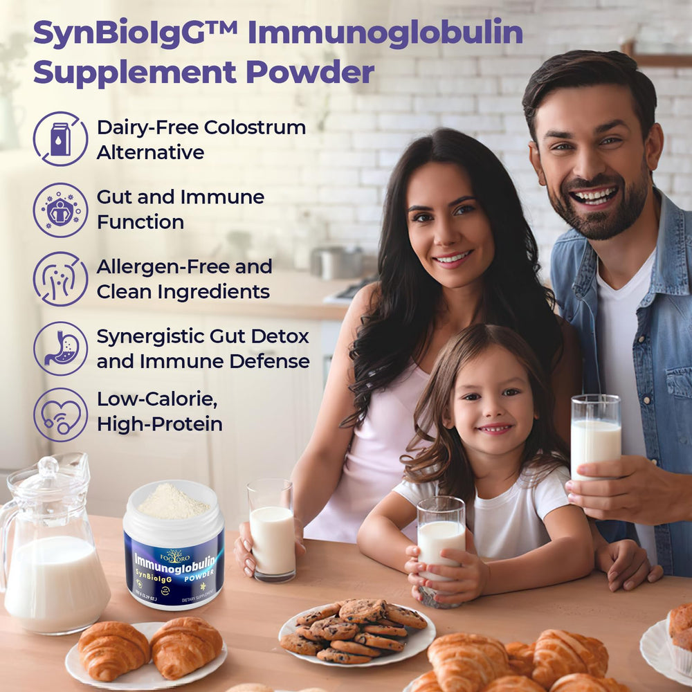 Fogoro IgG immunoglobulin smoothie-blend stirred into a glass of smoothie