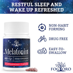 Fogoro Melatonin on bedside setup; signals restful sleep potential.