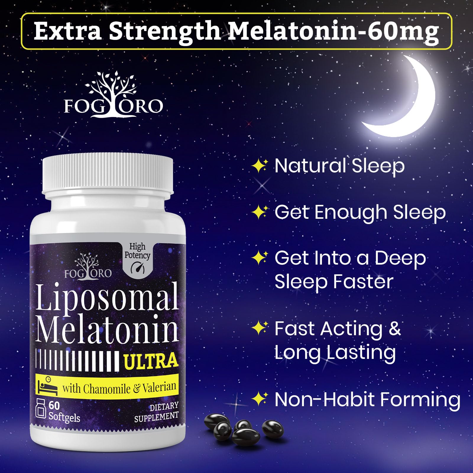 Fogoro Melatonin 60mg dosage concept designed for bedtime routine
