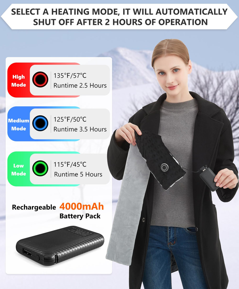 Foiueyga graphene heated scarf USB connection highlights easy on-the-go heating.