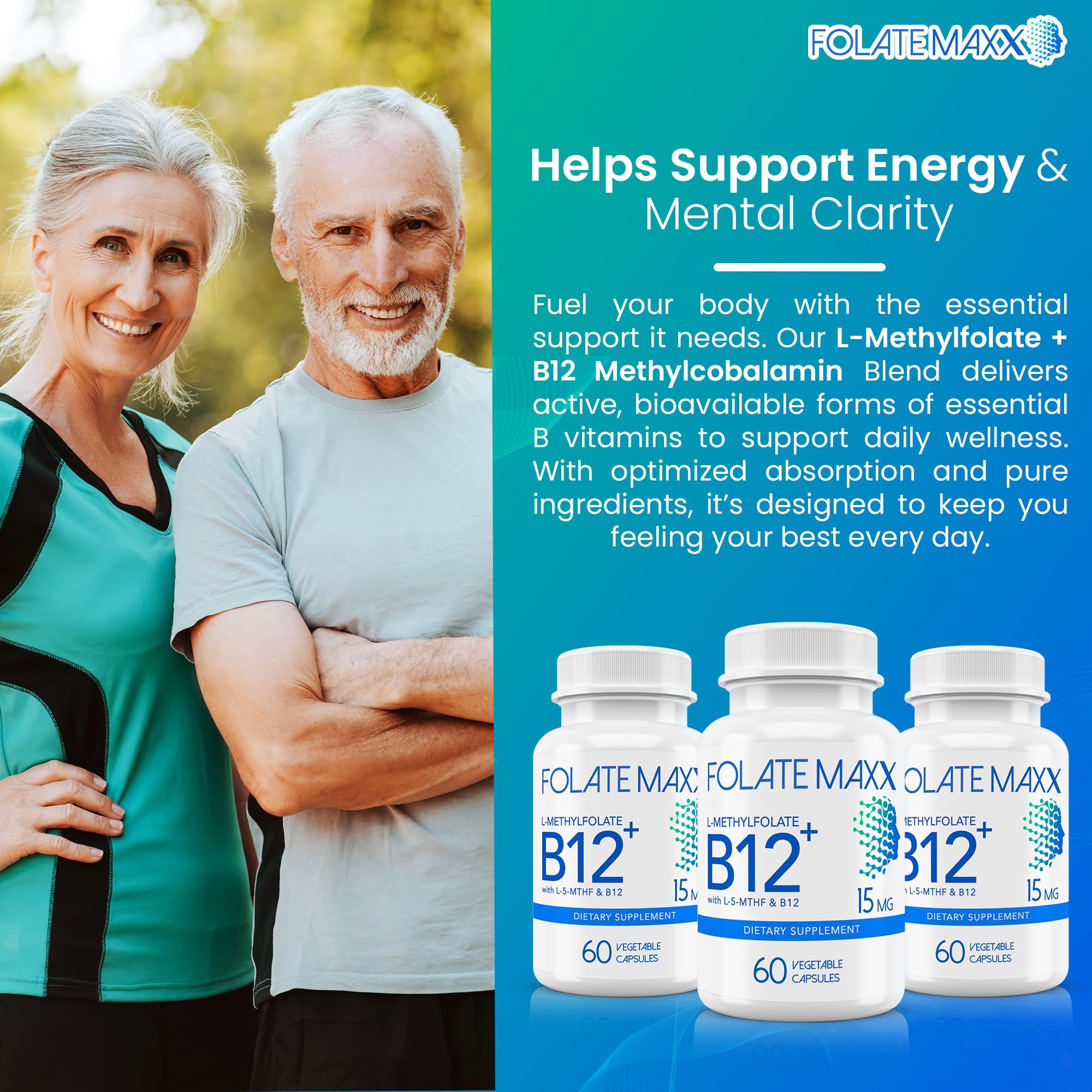 Folate Maxx bottle back showing supplement facts and quality emphasis.