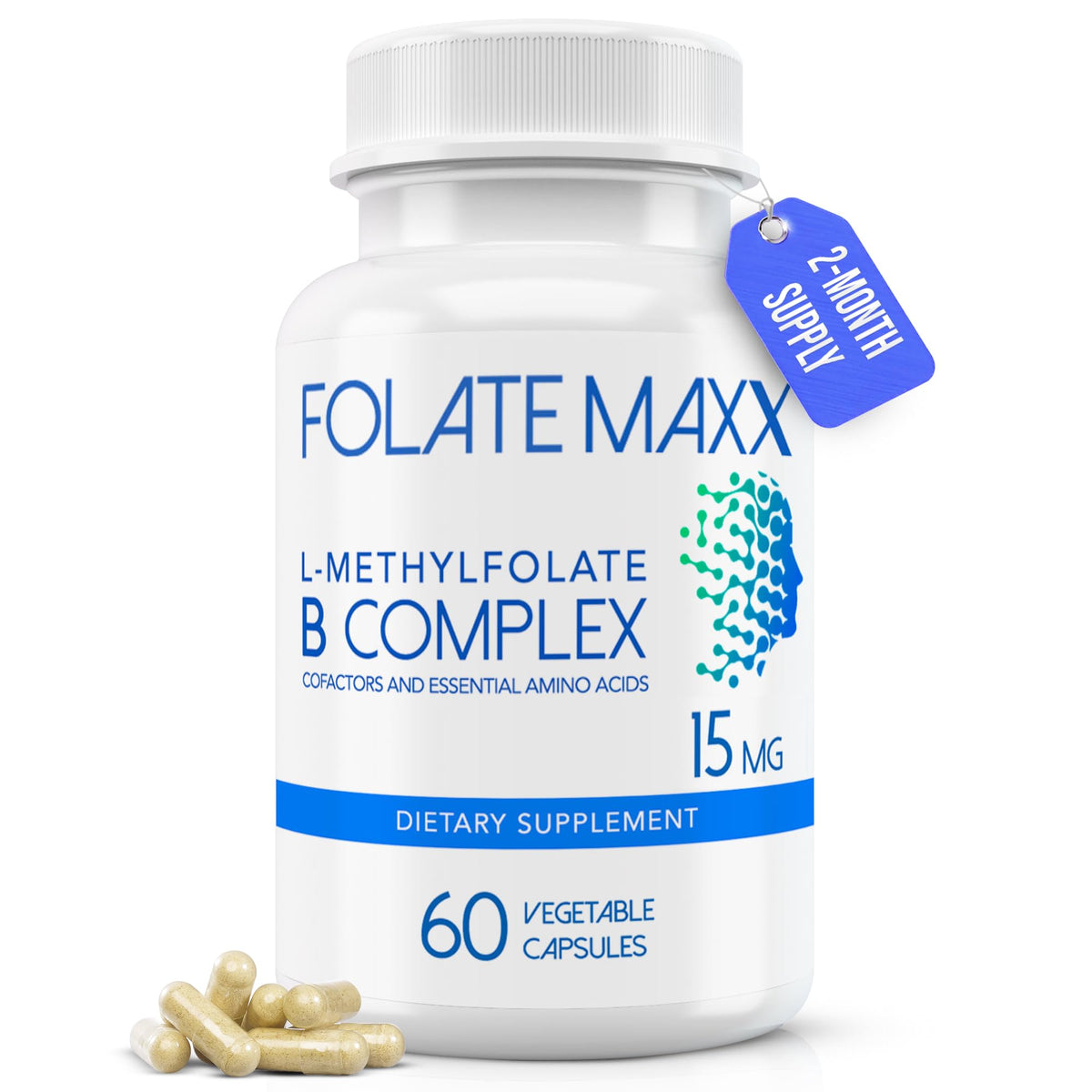 Folate Maxx L Methylfolate 15mg bottle on shelf for daily wellness