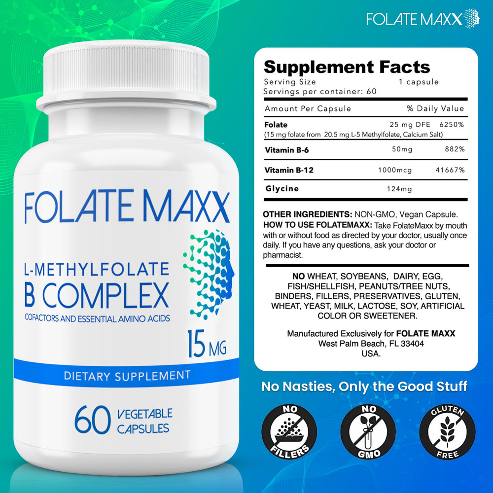 Folate Maxx non-GMO gluten-free label on packaging