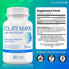 Close-up of FolateMaxx ingredients emphasizing purity and USA manufacturing standards.