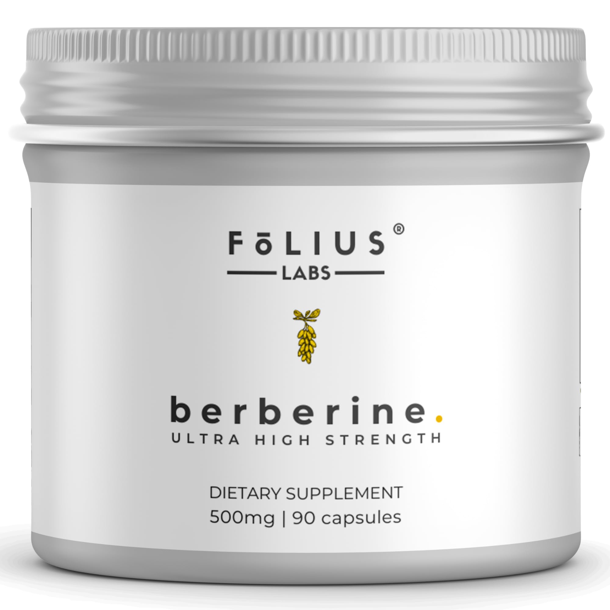 FOLIUS LABS Berberine HCl bottle front shows ultra-pure 97% berberine for clean-label use
