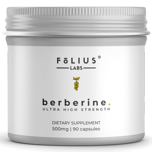 FOLIUS LABS Berberine HCl bottle front shows ultra-pure 97% berberine for clean-label use