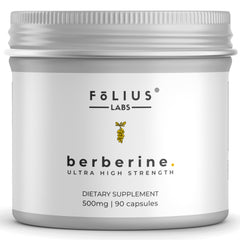 FOLIUS LABS Berberine HCl bottle front shows ultra-pure 97% berberine for clean-label use