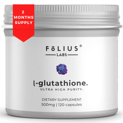 FOLIUS LABS glutathione bottle sparks radiant skin potential.