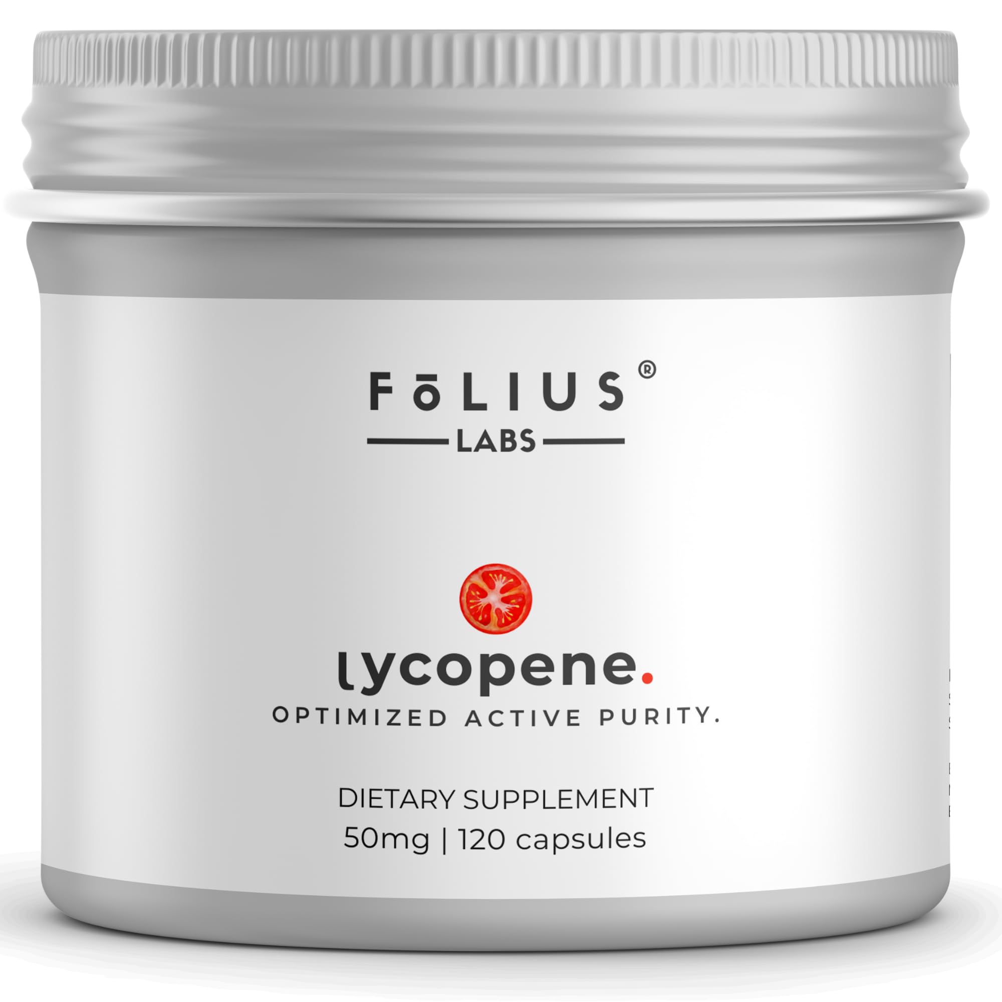FOLIUS LABS Lycopene 50mg bottle highlighting tomato-derived antioxidant potency.