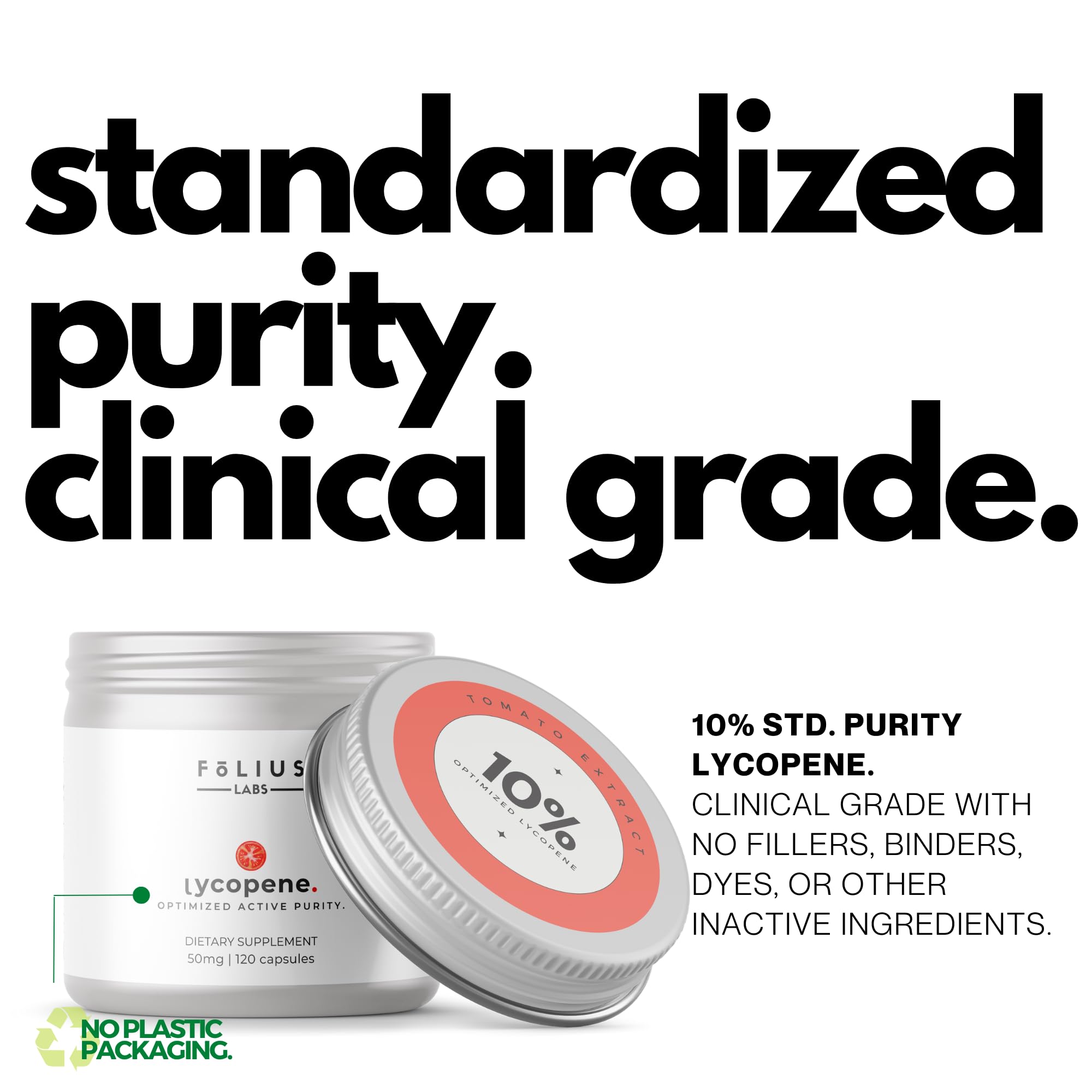 Label close-up on FOLIUS LABS Lycopene 10% extract indicating standardized potency.