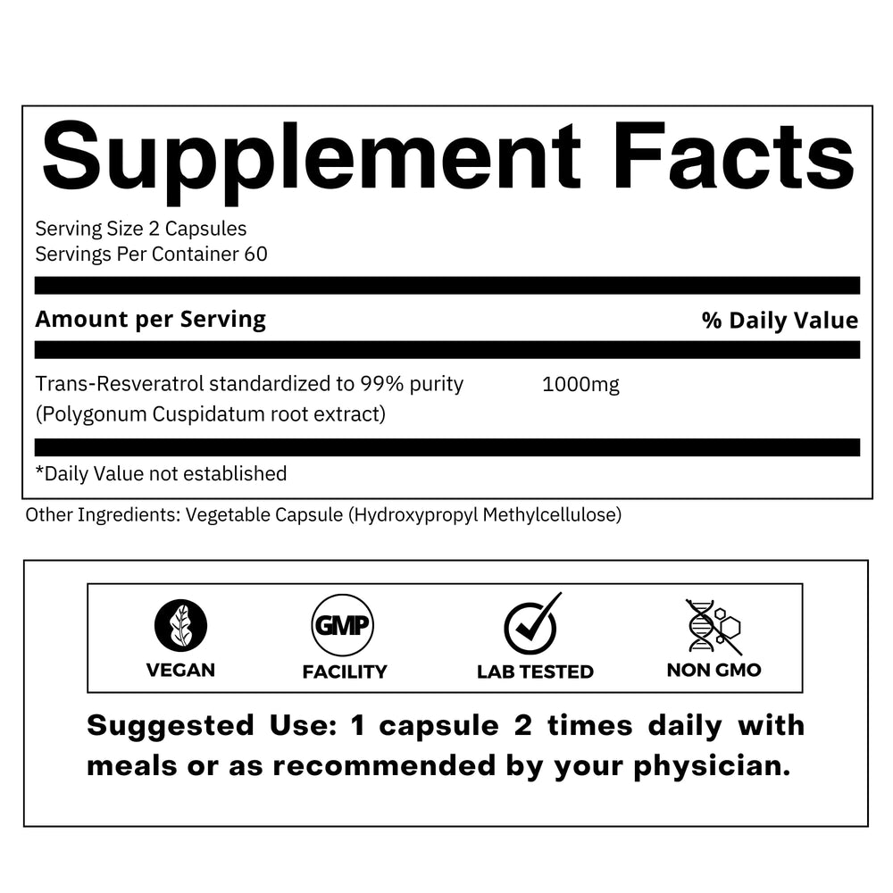 FOLIUS LABS trans-resveratrol capsules show 99 percent purity for concentrated antioxidant support