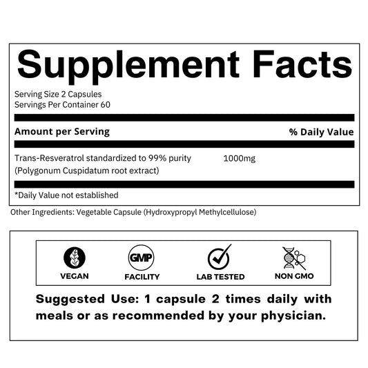 FOLIUS LABS trans-resveratrol capsules show 99 percent purity for concentrated antioxidant support