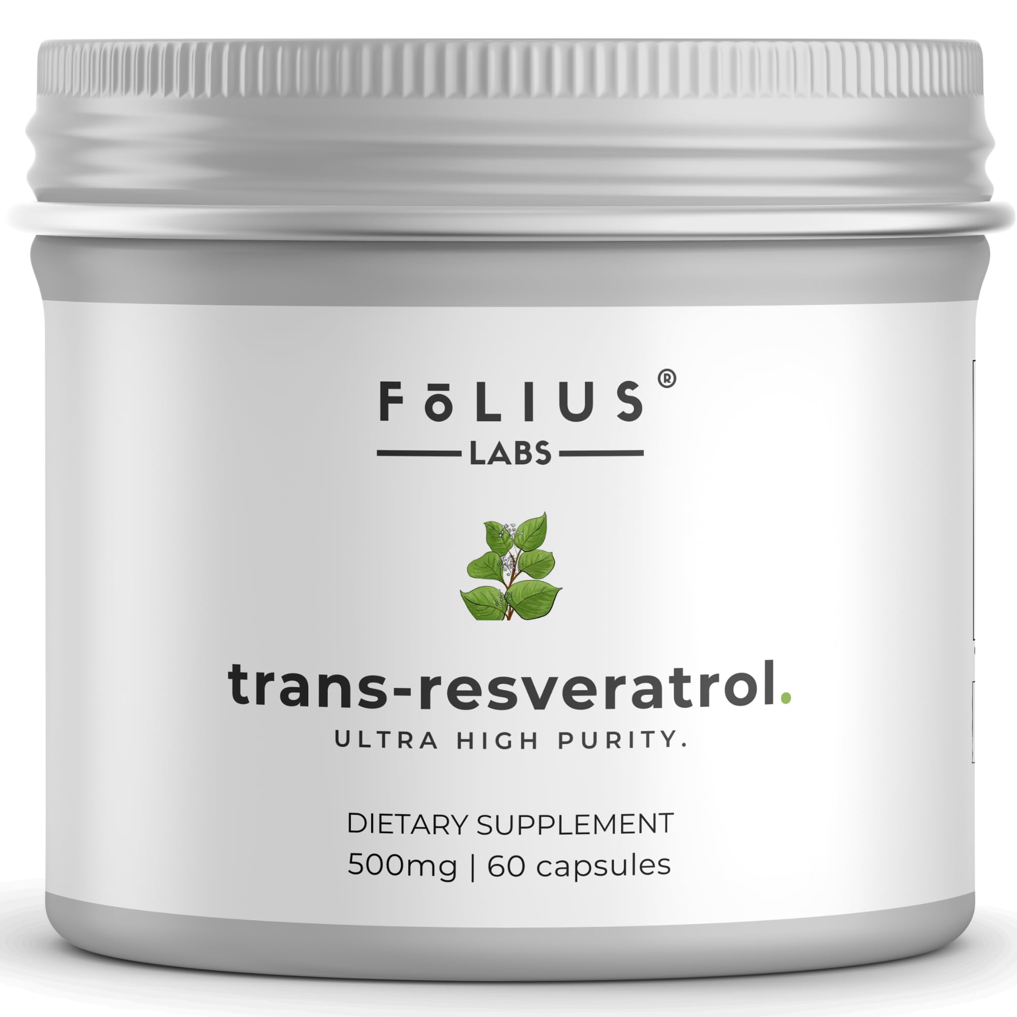 FOLIUS LABS ultra purity resveratrol bottle highlights a potent antioxidant capsule